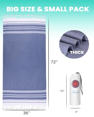 Antfuny Turkish Beach Towels Vacation Essentials Quick Dry Sand Free Soft Extra Large XL Big Blanket Adult Bath Pool Swim Towel Lightweight Thin Sandless Fast Drying No Sand Packable Foldable Blue - color: Thicker Navy, size: 72 x 36 inch