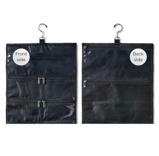 On-The-Go Organizer, 14 Clear Vinyl Pockets, Hanging Travel Case for Makeup and Accessories, 13.5 x 24 inches (Raven, Small) - color: Raven, size: Small