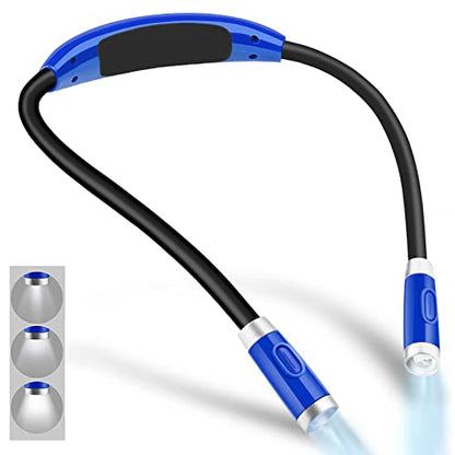 Vekkia Rechargeable LED Neck Reading Light, Book Lights for Reading in Bed, 3 Brightness Levels, Flexible Soft Silicone Arms Comfortable Wear, Long Lasting. Great for Readers, Craft & Knitting - color: Blue