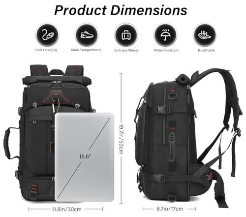 Travel Backpack for Men & Women, 35L Large Backpack Fit for 15 Inch Laptop Durable Convertible Duffle Bag with Shoe Compartment, Wet Pocket