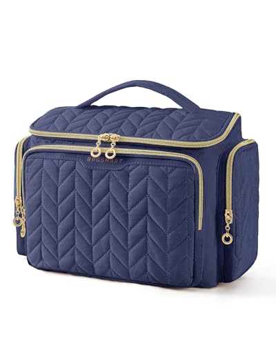 BAGSMART Travel Toiletry Bag, Large Wide-open Travel Bag for Toiletries, Makeup Cosmetic Travel Bag with Handle-Navy - color: Navy