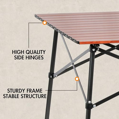 Portal Lightweight Aluminum Folding Square Table Roll Up Top 4 People Compact Table with Carry Bag for Camping, Picnic, Backyards, BBQ, Brown - color: Brown