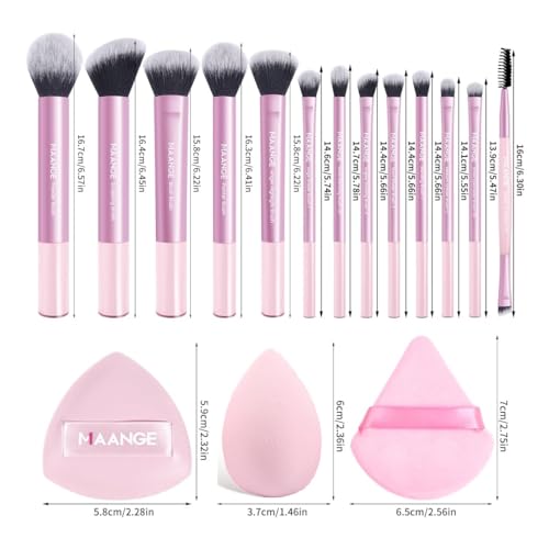 MAANGE 16PCS Makeup Brush Set Travel Makeup Brushes for Liquid Powder Contour Concealer Cream Cosmetics Blending Eyeshadow Eyeliner (Pink) - color: Pink
