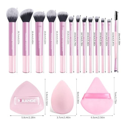 MAANGE 16PCS Makeup Brush Set Travel Makeup Brushes for Liquid Powder Contour Concealer Cream Cosmetics Blending Eyeshadow Eyeliner (Pink) - color: Pink