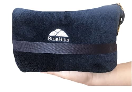BlueHills Premium Soft Travel Blanket Pillow in Mini Soft Case Plush Airplane Blanket Compact Pack with Luggage Belt and Backpack Clip Long Flights Essentials Navy Blue M04 - color: Navy-m04