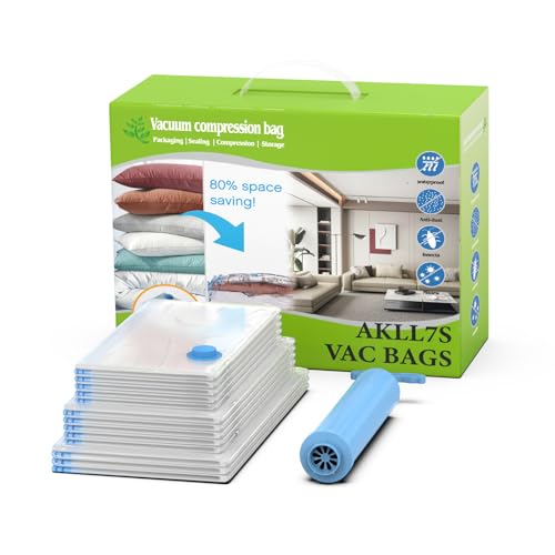AKLL7S Vacuum Storage Bags, 13 Combo Space Saver Bags (3 Large, 5 Medium, 5 Small) with Hand Pump, Vacuum Seal Bags for Clothing, Comforters, Blankets, Travel - size: 13 Combo+1 Hand Pump