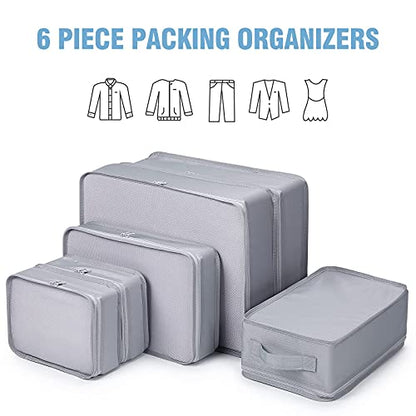 Mossio 6 Set Packing Cubes with Shoe Bag - Lightweight Travel Luggage Suitcase Organizers - color: Grey