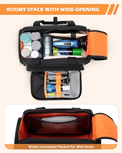 Tactical Travel Toiletry Bag for Men, Extra Large Dopp Kit Organizer with Dual Way Zippers, Travel Hygiene Bag for Shaving Grooming Bathroom Essentials, Black (Empty Bag)