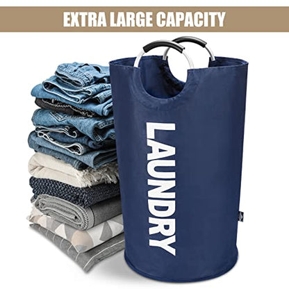 DOKEHOM 90L Large Laundry Basket, Collapsible Laundry Bag, Freestanding Tall Clothes Hamper, Foldable Washing Bin (Dark Blue) - color: Dark Blue, size: 90L