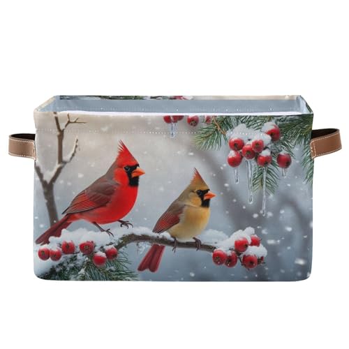Winter Cardinal Birds Snow Storage Basket Fabric Laundry Baskets Christmas Tree Holly Berry Branches Storage Boxes Organizer Bag for Baby Cloth Dog Toy Book Storage Cubes Shelf Closet Bins 16×12×8 - color: Cardinal birds, size: 1 Pack
