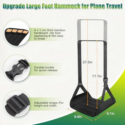Airplane Foot Hammock, No Collapse Foot Rest for Air Travel with Thickened Bamboo, Portable Leg Hammock for Plane Travel to Relax Your Feet, Foot Sling for Long Flights with Memory Foam (Black-B)