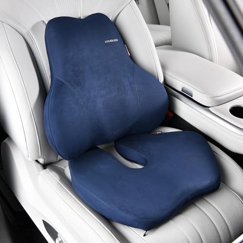 Coverado Memory Foam Car Seat Cushion and Lumbar Support Pillow for Car, Ergonomic Office Chair Cushion for Lower Back Pain Relief, Breathable & Non-Slip for Car, Home, and Office Use, Blue - color: Blue, size: 2 Pieces