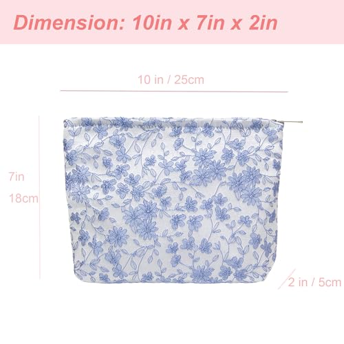 PAZIMIIK Makeup Bag Large Cotton Zipper Pouch for Purse Travel Canvas Make Up Organizer for Women Cosmetic,Brocade Silver - color: Brocade Silver