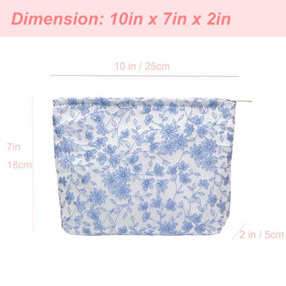 PAZIMIIK Makeup Bag Large Cotton Zipper Pouch for Purse Travel Canvas Make Up Organizer for Women Cosmetic,Brocade Silver - color: Brocade Silver