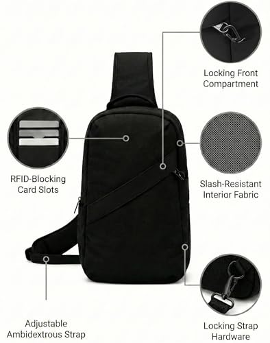 Anti-Theft Classic Crossbody Sling Bag, RFID-Blocking, Slash-Resistant with Locking Zippers for Travel & Everyday City Use - color: Grey