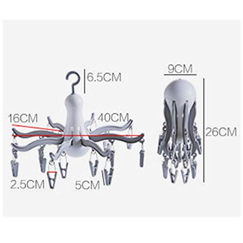 Foldable Clip and Drip Hanger/Hanging Drying Rack - 16 Clips Socks Drying Rack for Drying Underwear Clothes,Socks,Bras,Towel,Pants,Hat,Grey