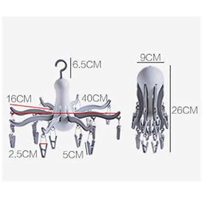 Foldable Clip and Drip Hanger/Hanging Drying Rack - 16 Clips Socks Drying Rack for Drying Underwear Clothes,Socks,Bras,Towel,Pants,Hat,Grey