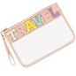 Iqimott Chenille Letter Clear Bag Travel Pouch, Monogram PVC & PU Makeup Cosmetic Bag Zipper Toiletry Pouch, Waterproof Portable Beach Snack Wristlet Bags for Women Girls(Travel, Pink) - color: Travel-NewPink