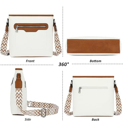 TANTOMI Crossbody Bags for Women Casual Crossbody Purses for Women Travel Shoulder Bag Handbags with Adjustable Strap - color: White/Light Brown