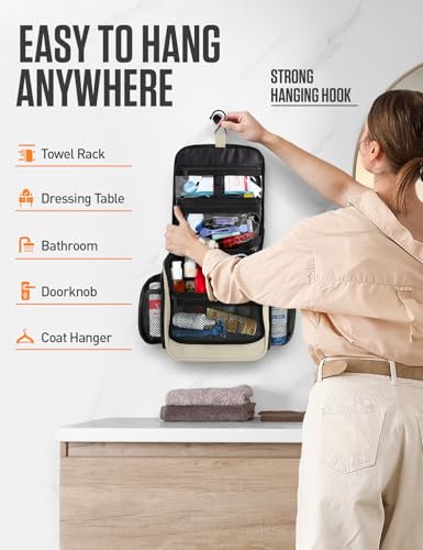 VENTURE 4TH Hanging Travel Toiletry Bag for Women & Men – Large Toiletry Organizer with 18 Compartments, Removable TSA Pouch, Travel Wash Bag for Toiletries, Makeup & Shaving Kit (Beige) - color: Beige