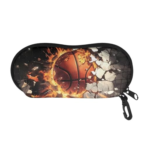 AFPANQZ Glasses Case with Carabiner Hanging Portable Neoprene Zipper Sunglasses Case Soft Lightweight - color: Basketball Flame Pattern