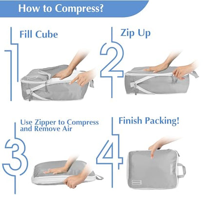 8 Set Expandable Compression Packing Cubes for Suitcases Travel Essentials Carry On Waterproof Storage Bag With Dry And Wet Separation Grey - color: Grey