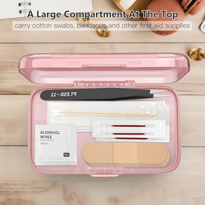 FYY Weekly Pill Organizer with Labels,8 Compartments Travel Daily Pill Case Airtight Moistureproof Large Pill Box to Hold Vitamins, Fish Oil, Supplements,Cotton Swab and Bandages-Pink - color: Pink