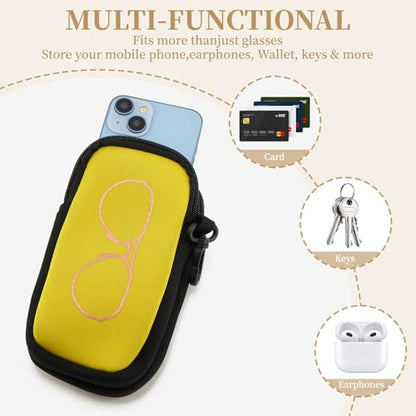 QIUTIMIY Sunglasses Soft Case Zipper Double Eyeglass Case with 2 Compartments 1 Belt Clip - color: Yellow