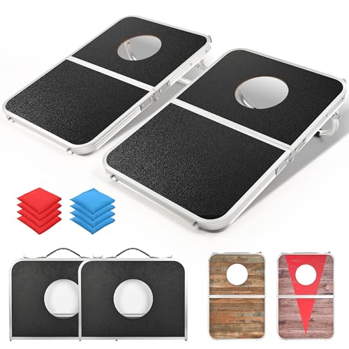 ROPODA Portable Cornhole Board Set,24x16 / 30×20in Corn Hole Games for Adults with 8 Bean Bags, Lightweight Aluminum Alloy Edging Cornhole Set for Outdoor Games, Beach and Tailgates - color: Black, size: 24×16"