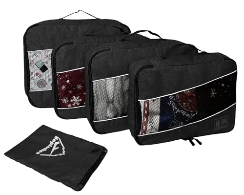 5 Set Packing Cubes for Travel Large Suitcase Luggage Organizer Bags Travel Accessories Vacation 4 Cubes 1 Laundry Pouch Bag - color: Snow Black