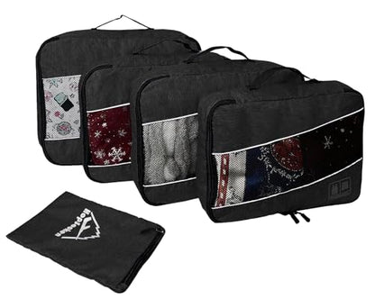 5 Set Packing Cubes for Travel Large Suitcase Luggage Organizer Bags Travel Accessories Vacation 4 Cubes 1 Laundry Pouch Bag - color: Snow Black