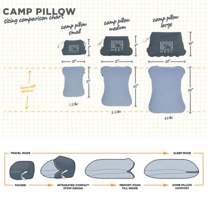 HEST Camp Pillow (Medium) - Temperature Resilient Memory Foam - Essential for Camping, Backpacking, and Outdoor Adventures - Compact Packable Travel Pillow - 15" L x 22" W - style: Camp Pillow - Medium