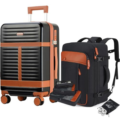 Lumesner 5 Piece Luggage Sets with Travel Backpack, 20" Carry On Hardside Spinner Suitcases, TSA Lock, Durable PC (Black, 5 piece set (20inch)) - color: Black(20inch-5piece Set)