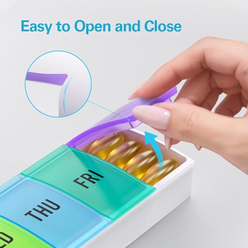 Barhon Medium Size Pill Organizer Weekly, 7 Day Medicine Pill Organizers, Daily Pills Box Case Travel for Big Vitamin Supplements Fish Oil, Multi-Colored - color: Multi-colored