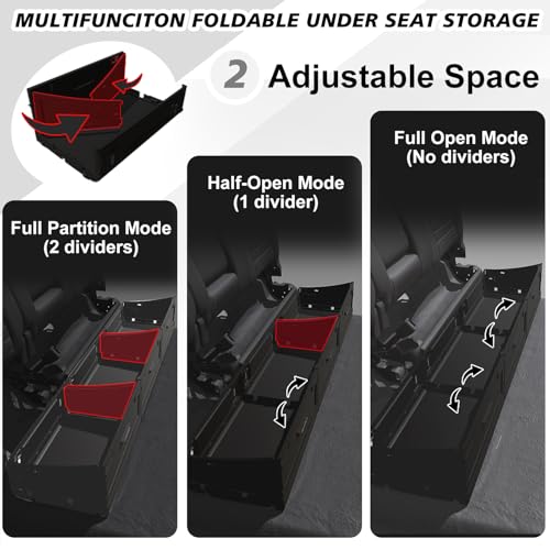 VaultsOnWheels Foldable Under Seat Storage Box for Ford F150 2015-2026 SuperCrew/Crew Cab&F250 F350 F450 2017-2026 SuperDuty Accessories, Console Organizer with Snap Latches, Detachable Truck Tool Box - size: 1）F150|2015+|Fold underseat storage