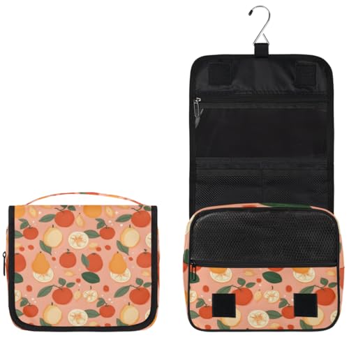 Hanging Travel Toiletry Bag for Women, Citrus Fruit Pattern Water Resistant Polyester Organizer with Hook & Handle, Large Capacity Cosmetic Bag for Travel, Gym, Camping - color: Citrus Fruit Pattern