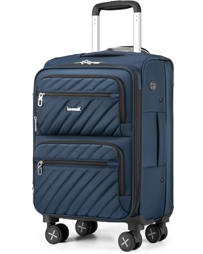 LUGGEX Carry On Luggage with Wheels, Expandable Soft Sided Rolling Suitcase with 8 Spinner Wheels & Aluminum Handle, Lightweight Travel Bag for Business Weekend Trip (UX-Core, Blue,20 Inch) - color: Blue Black, size: 20-inch