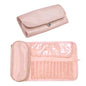 Folding Makeup Brush Bag,Travel Toiletry Bag with Separate Brush Compartment for Brushes & Skincare, Toothbrush Holder,Rollup & Open Flat cosmetic Organizer,Portable Waterproof &Hanging (Pink) - color: Pink
