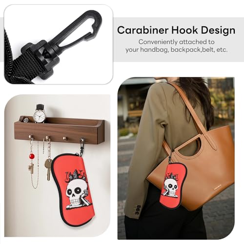 Sunglasses Case with Belt Clip, Ultra Light Neoprene Zipper Soft Padded Glasses Case for Women Men - color: Fun Skull