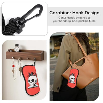 Sunglasses Case with Belt Clip, Ultra Light Neoprene Zipper Soft Padded Glasses Case for Women Men - color: Fun Skull