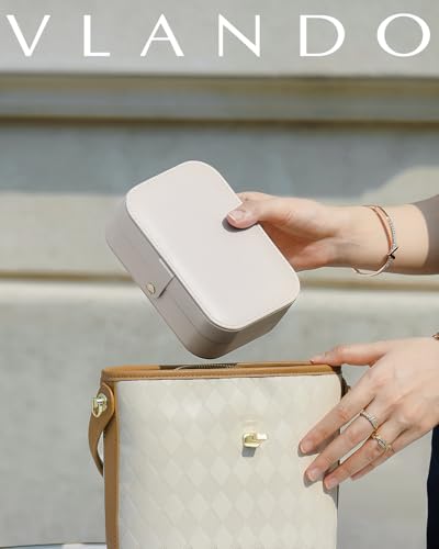 VLANDO Travel Jewelry Case, PU Leather Travel Jewelry Box with Earring Holder, Portable Display Small Jewelry Box for Mothers Day Women Girls Gift - Grey - color: D.Grey