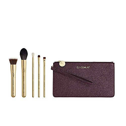 Sigma Beauty Obsessed Makeup Brush Set – Set of 5 Face & Eye Makeup Brushes for All Over Application, For Eyes, Blending, Setting & Foundation, Includes Clutch-Style Small Makeup Bag - style: Obsessed Brush Set