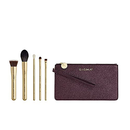 Sigma Beauty Obsessed Makeup Brush Set – Set of 5 Face & Eye Makeup Brushes for All Over Application, For Eyes, Blending, Setting & Foundation, Includes Clutch-Style Small Makeup Bag - style: Obsessed Brush Set