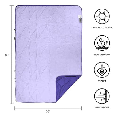 Large Outdoor Waterproof Blanket Extra Thick Fleece Stadium Blanket for Camping, Car, Pet, Picnics - Windproof, Wearable, Machine Washable 80" x 58" (Blue Purple) - color: Blue Purple