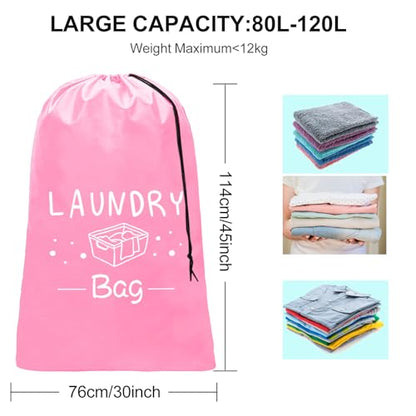 Sylfairy 2 Pack Extra Large Travel Laundry Bag, Dirty Clothes Organizer with Drawstring,Heavy Duty Travel Laundry Bags,Easy Fit a Laundry Hamper Travel Essentials (Pink+Blue, 24" x 36") - color: Pink+Blue-A