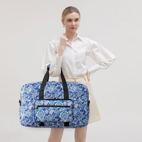 F.FETIVIN Weekender Bag Carry On Travel Duffle Bag Medium Overnight Bag for Women (Blue Paisley) - color: 11-Blue Paisley