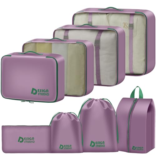 8 Set Packing Cubes for Travel Suitcase Organizer Bags Luggage Packing Cubes Set Travel Essentials Accessories Gifts for Women - color: Upgrade-Purple