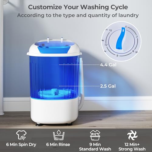 ARLIME Mini Washer and Dry Combo, 5.5 lbs Small Laundry Washer with Drain Hose & Spin Tub, Top Loading & Semi-automatic, Small Washing Machine for Drom RV Apartment (Blue) - color: Blue