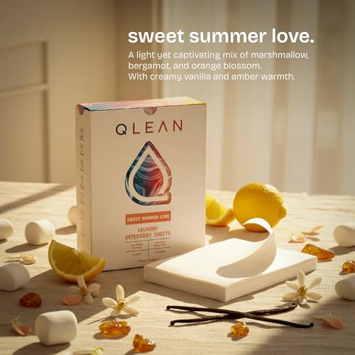 QLEAN Laundry Detergent Sheets – Travel-Friendly, HE & Standard Washer Safe, Liquidless Laundry Soaps, Quick-Dissolving Formula, Skin-Friendly (120 Loads, Sweet Summer Love)