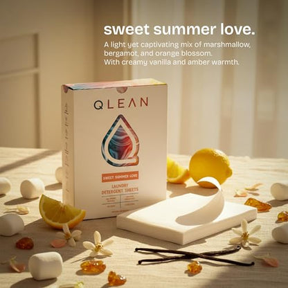 QLEAN Laundry Detergent Sheets – Travel-Friendly, HE & Standard Washer Safe, Liquidless Laundry Soaps, Quick-Dissolving Formula, Skin-Friendly (120 Loads, Sweet Summer Love)